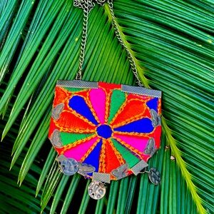 “Handcrafted Embroidered Boho Bracelet with Chain Details”